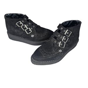 T.U.K Suede Leather Pointed 3-Buckle 80s Style Creeper Boot|Size 5